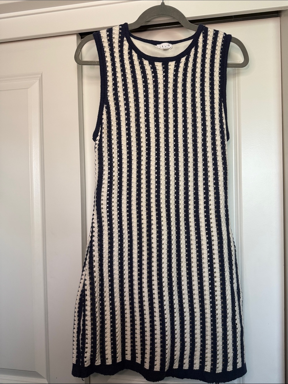 Le Lis Crochet Navy and White Striped Sleeveless Dress